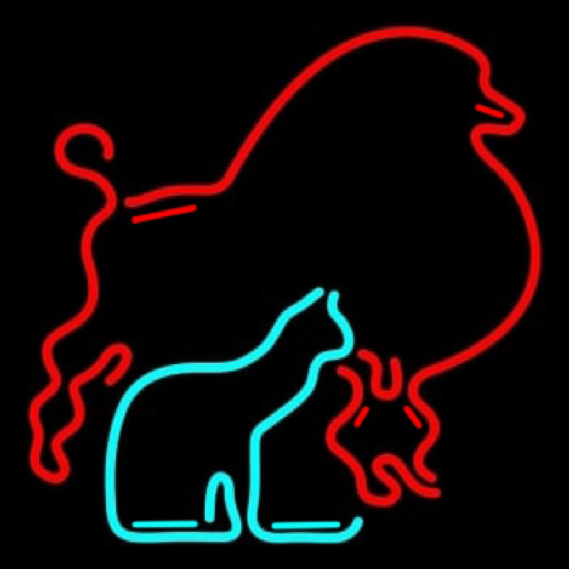 Red Poodle Dog Cat Logo Neon Sign