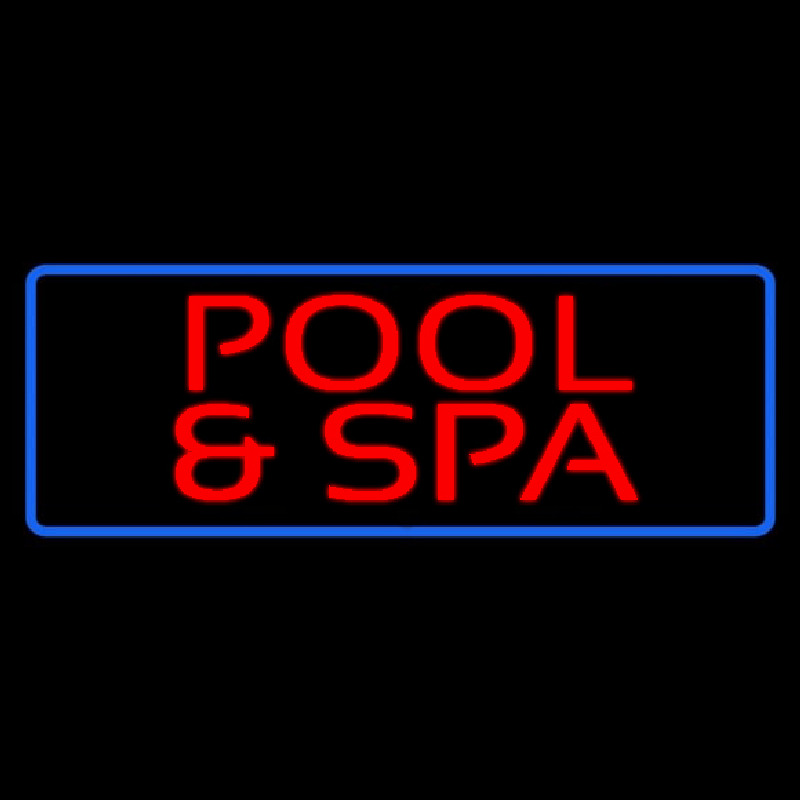 Red Pool And Spa Blue Border Neon Sign