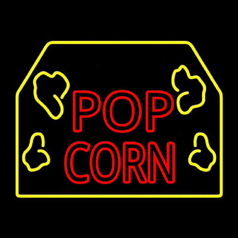 Red Popcorn Logo With Border Neon Sign