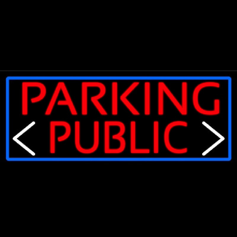 Red Public Parking And Arrow With Blue Border Neon Sign