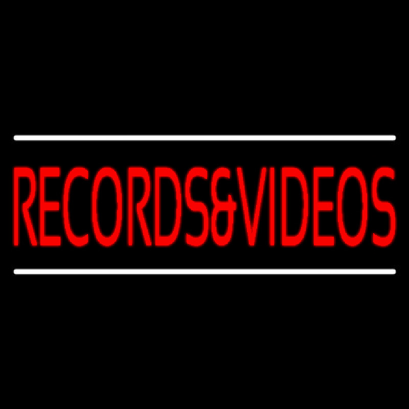 Red Records And Video Block White Line 1 Neon Sign