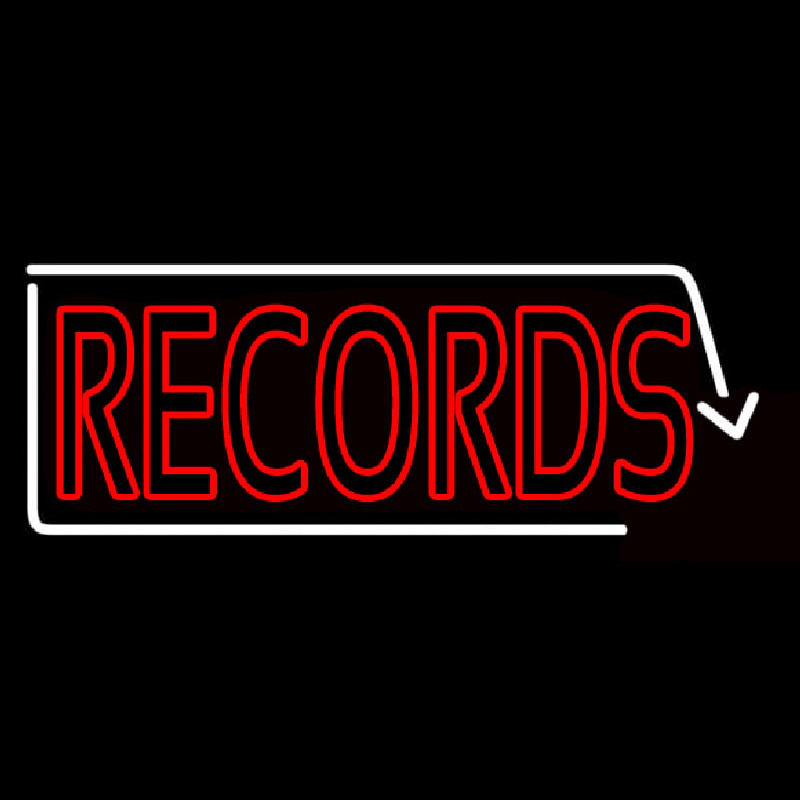 Red Records With White Arrow 2 Neon Sign