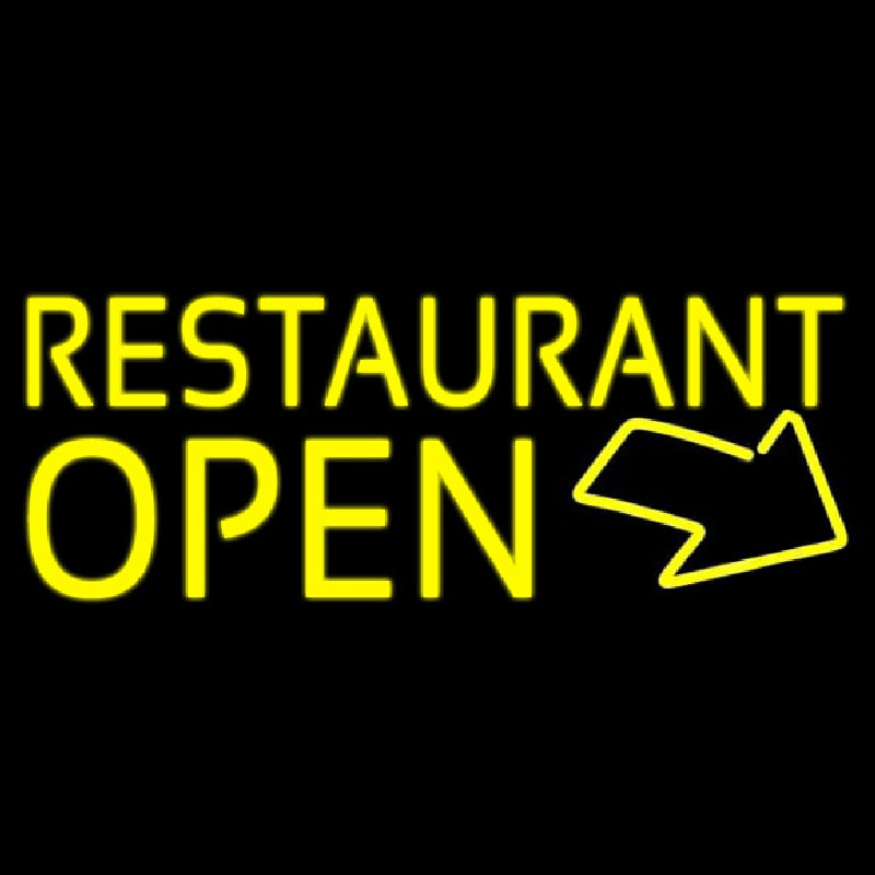 Red Restaurant Open With Arrow Neon Sign