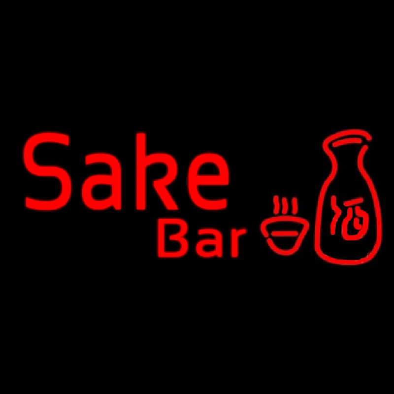 Red Sake Bar With Bottle And Glass Neon Sign