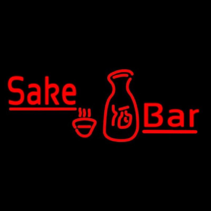 Red Sake Bar With Bottle And Glass Neon Sign