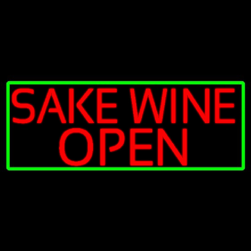 Red Sake Wine Open With Green Border Neon Sign