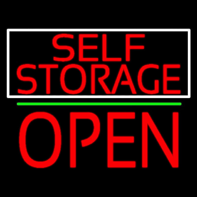 Red Self Storage White Border Open 1 Neon Sign