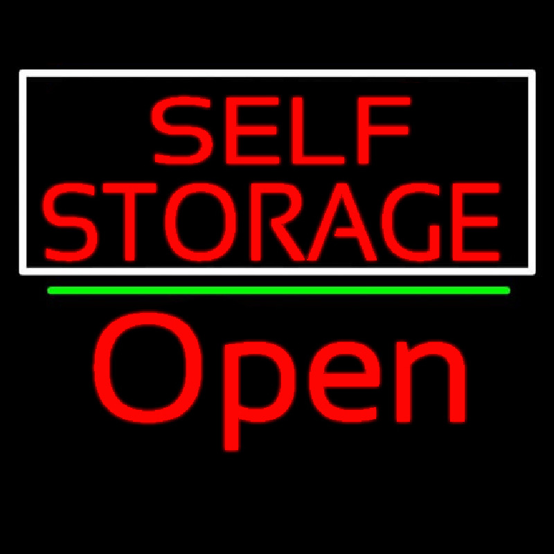Red Self Storage White Border Open 2 Neon Sign