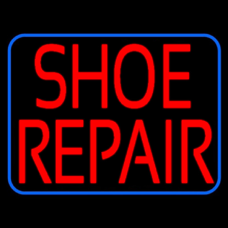 Red Shoe Repair Blue Border Neon Sign