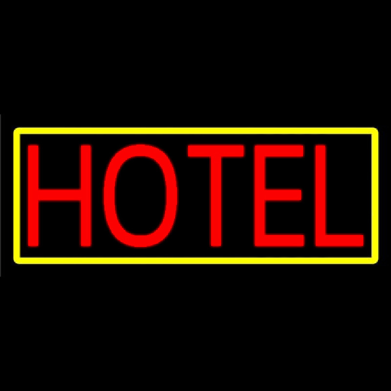 Red Simple Hotel With Yellow Neon Sign