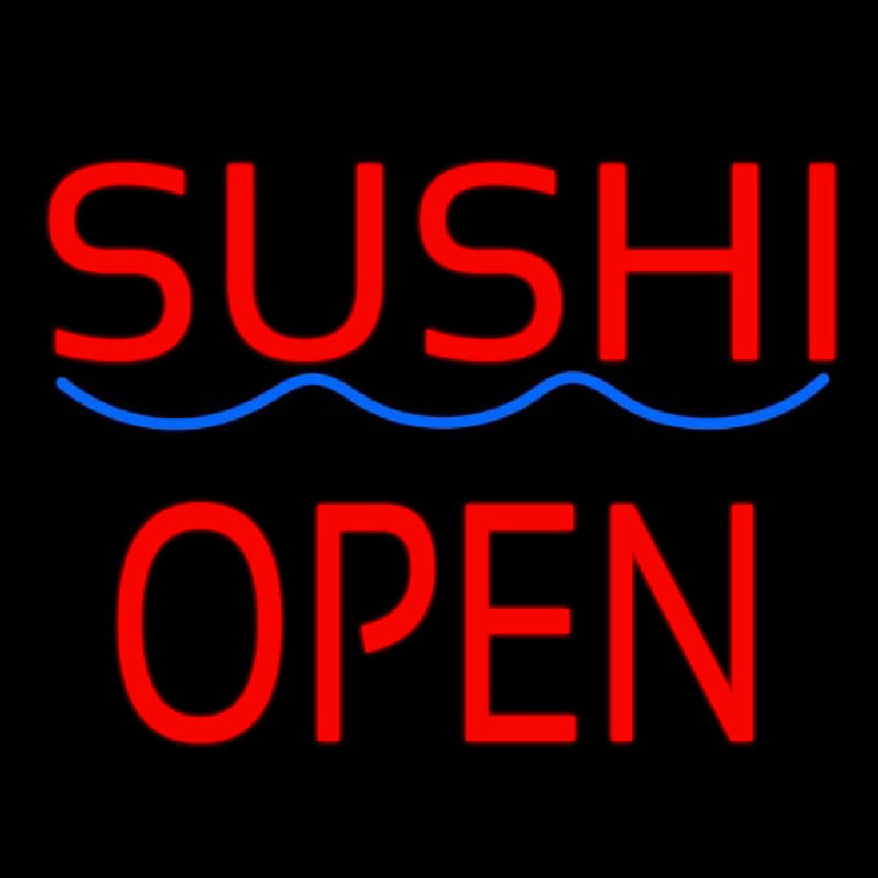 Red Sushi Block Open Blue Curve Neon Sign