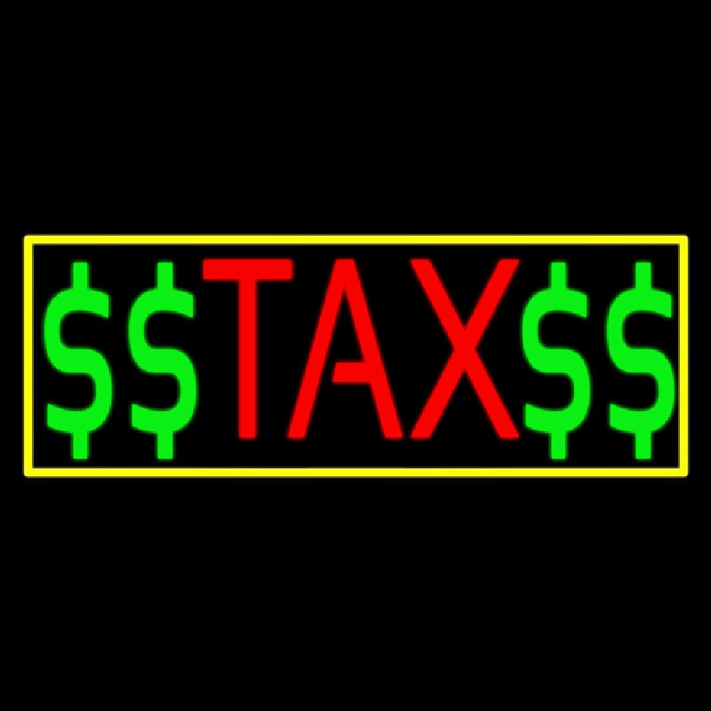 Red Ta  With Dollar Logo With Yellow Border Neon Sign
