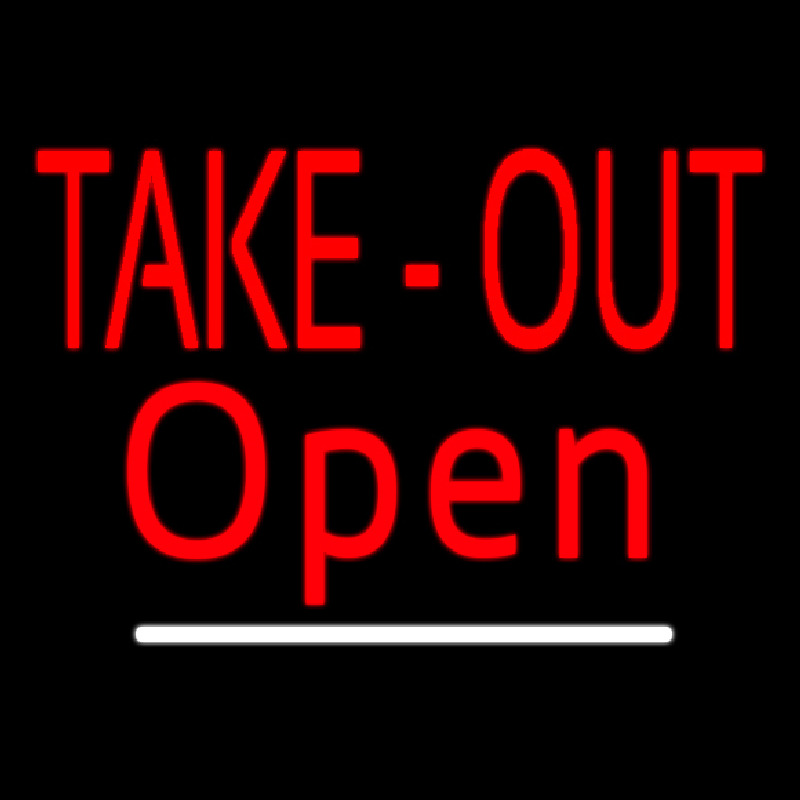 Red Take Out Open With White Line Neon Sign