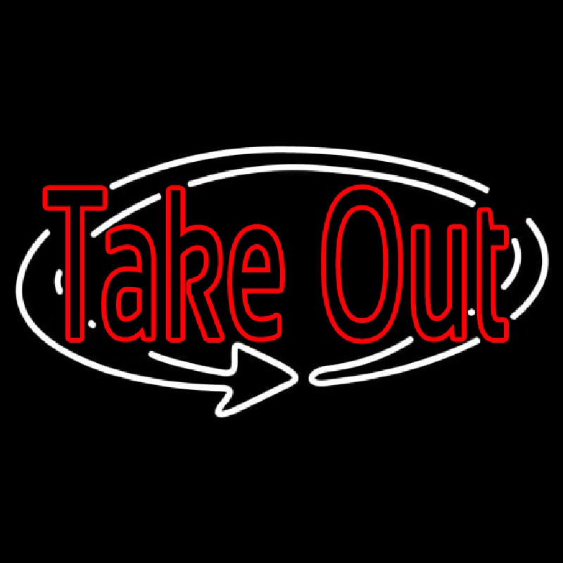 Red Take Out With Arrow Neon Sign