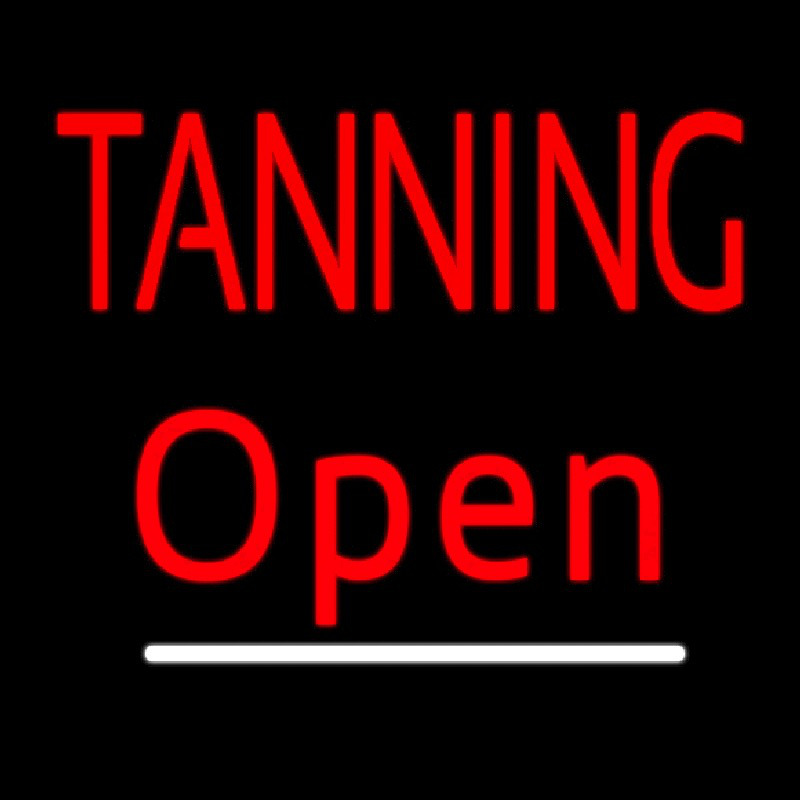 Red Tanning Open White Line Neon Sign