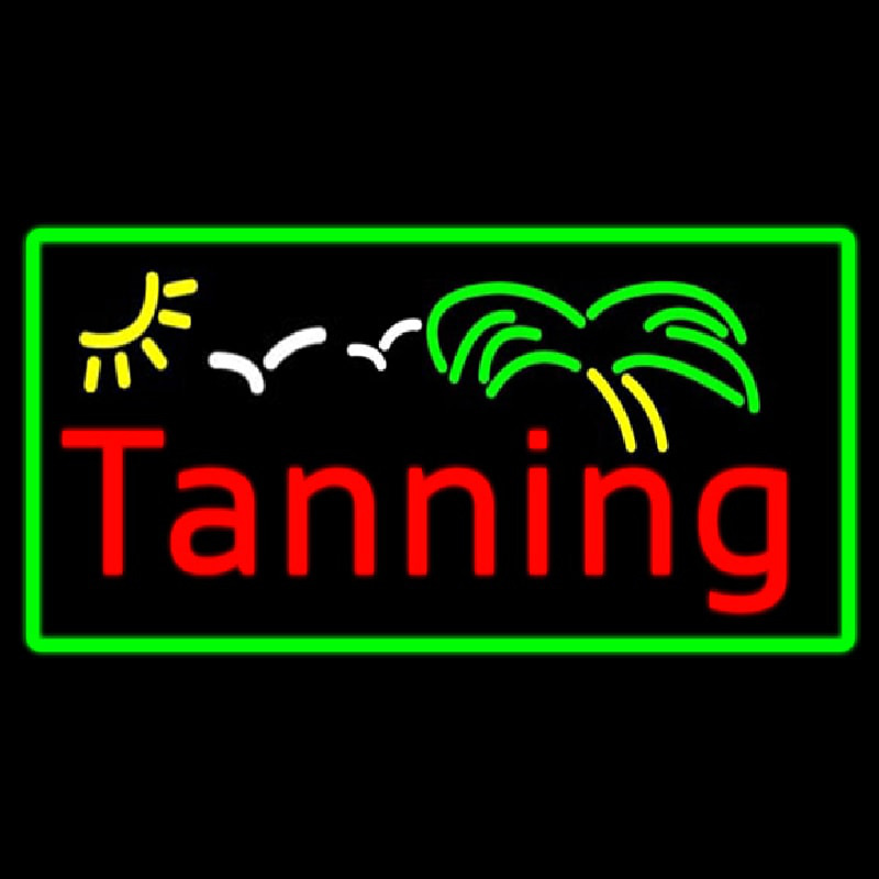 Red Tanning Palm Tree With Green Border Neon Sign