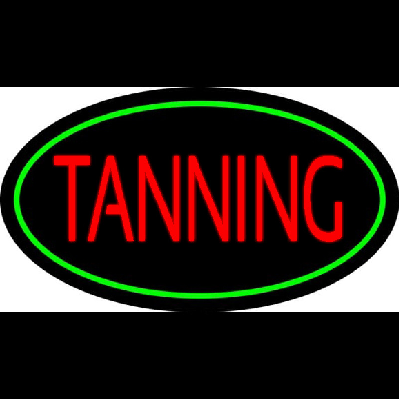 Red Tanning With Oval Green Border Neon Sign