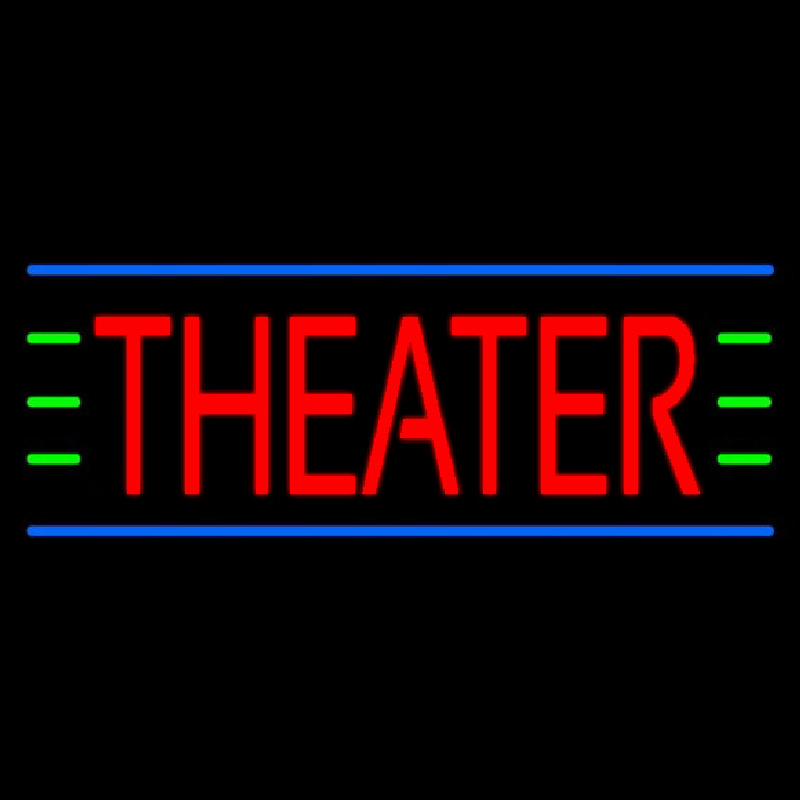 Red Theater Blue And Green Lines Neon Sign
