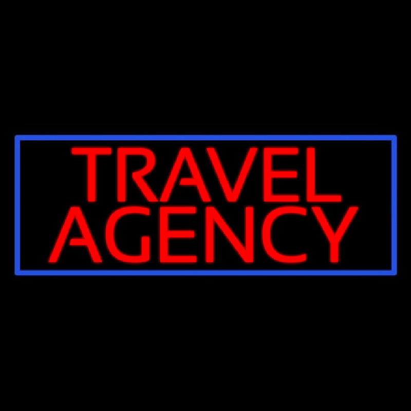 Red Travel Agency Blue Border Neon Sign