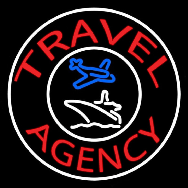 Red Travel Agency Logo With Border Neon Sign