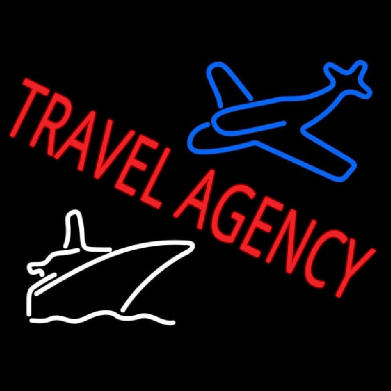 Red Travel Agency With Logo Neon Sign