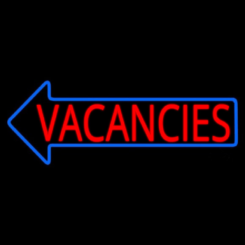 Red Vacancies With Blue Arrow Neon Sign