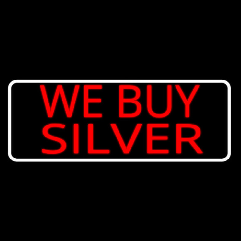 Red We Buy Silver White Border Neon Sign