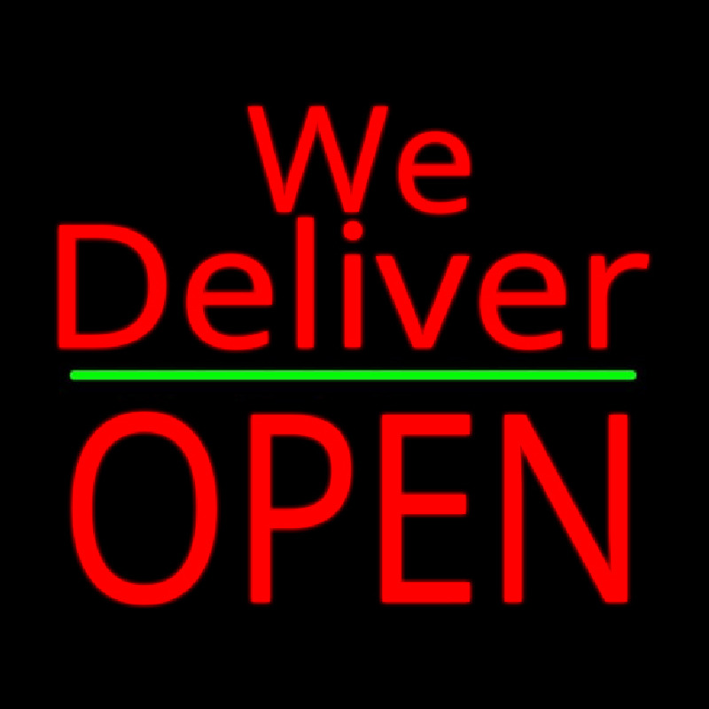 Red We Deliver Open Green Line Neon Sign