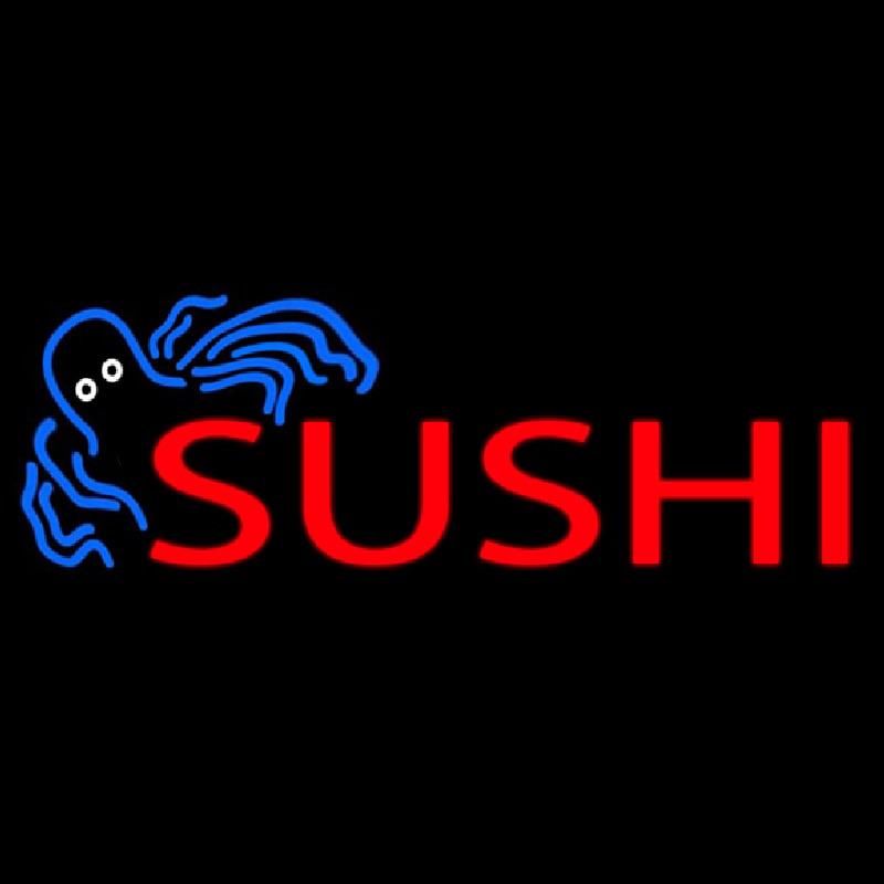 Red Yellow Sushi With Jellyfish Neon Sign
