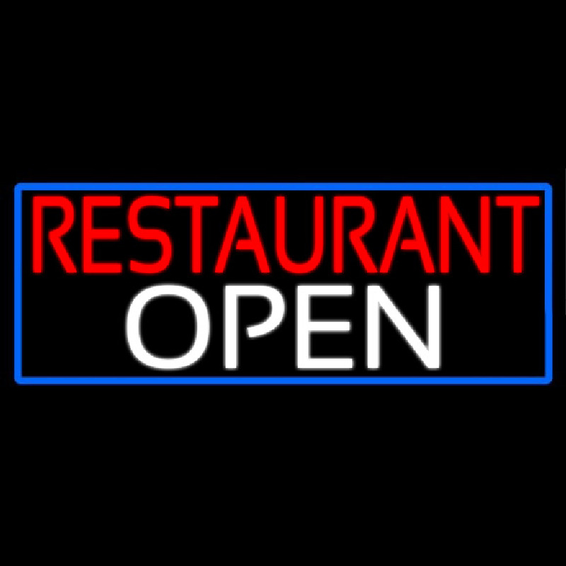 Restaurant Open With Blue Border Neon Sign