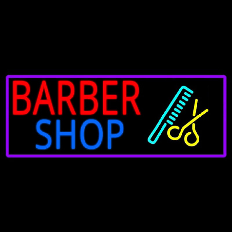 Round Barber Shop Logo Neon Sign