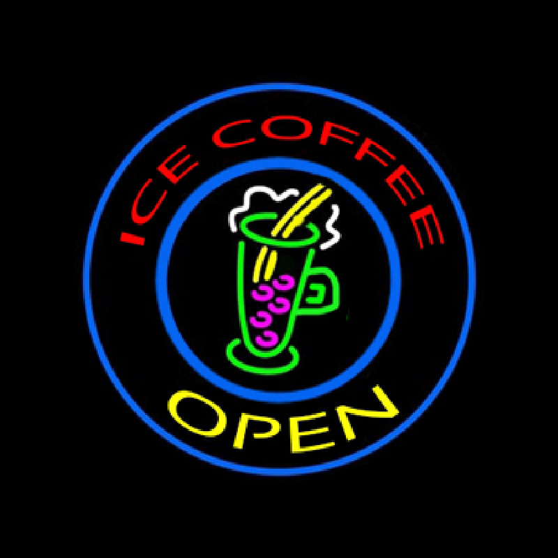 Round Ice Coffee Open Neon Sign
