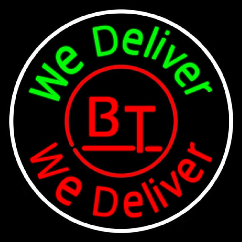 Round We Deliver Open Neon Sign
