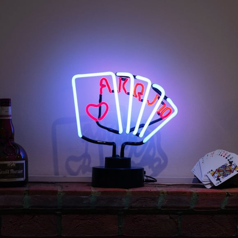 Royal Flush Poker Cards Desktop Neon Sign