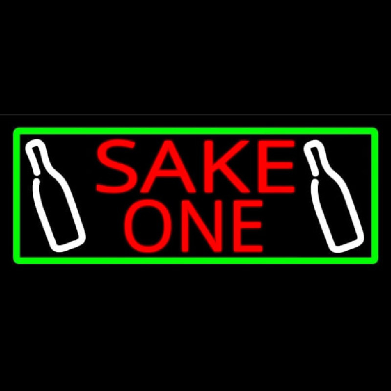 Sake One And Bottle With Green Border Neon Sign