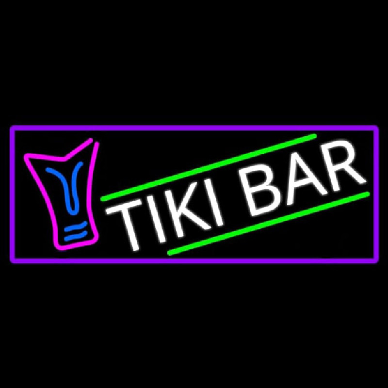 Sculpture Tiki Bar With Purple Border Neon Sign