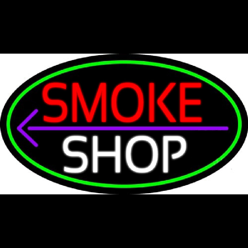 Smoke Shop And Arrow Oval With Green Border Neon Sign