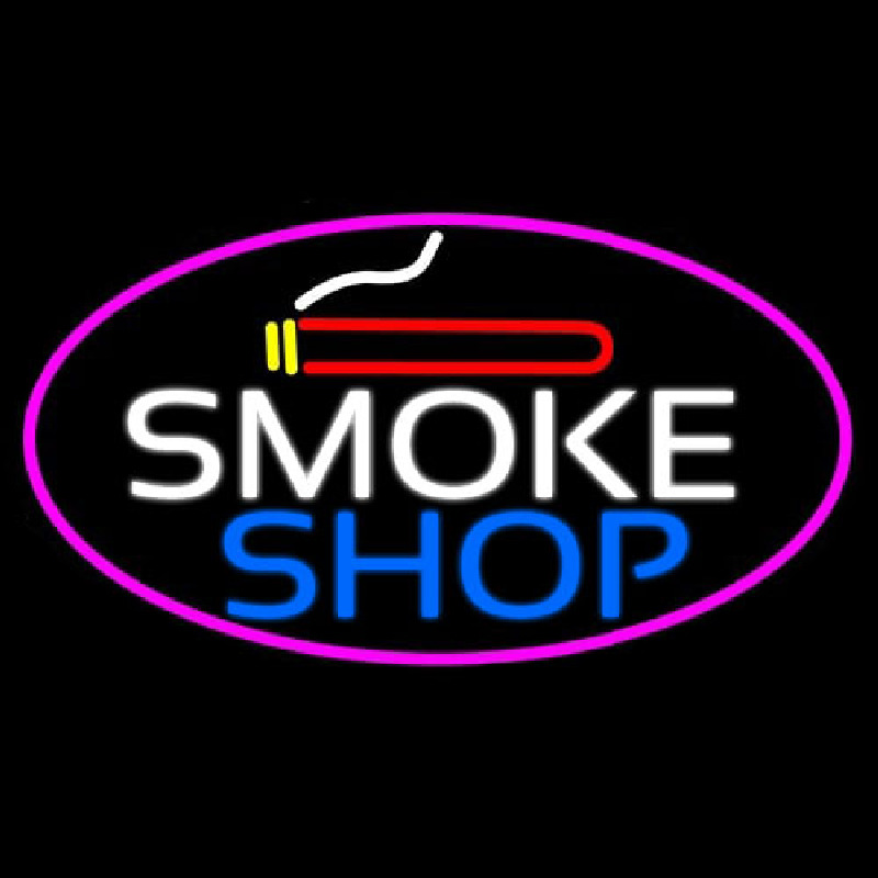 Smoke Shop And Cigar Oval With Pink Border  Neon Sign