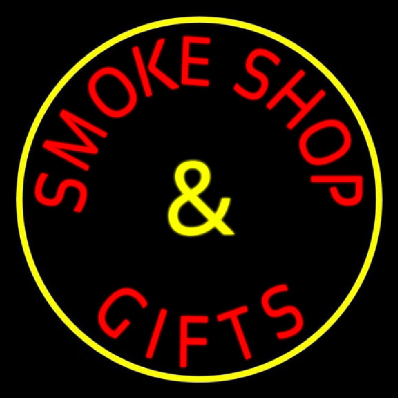 Smoke Shop And Gifts With Yellow Border Neon Sign