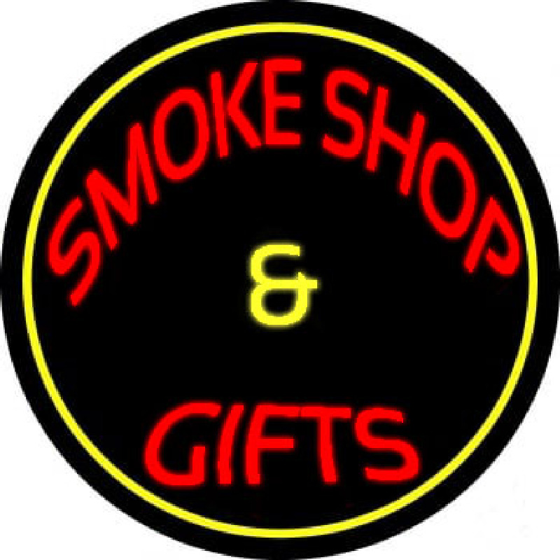 Smoke Shop And Gifts With Yellow Border Neon Sign