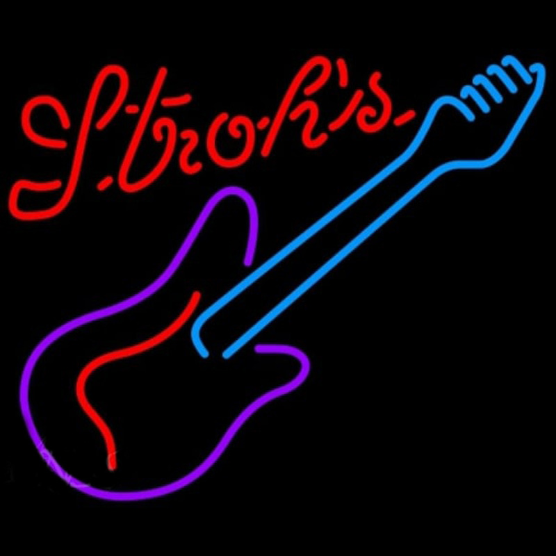 Strohs Guitar Purple Red Beer Sign Neon Sign