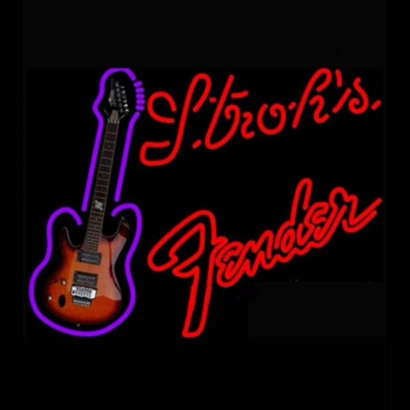 Strohs Red Fender Guitar Neon Sign