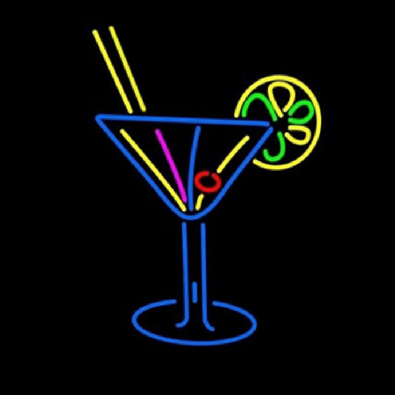 Stylized Cocktail Or Martini Glass With Lime Slice Neon Sign