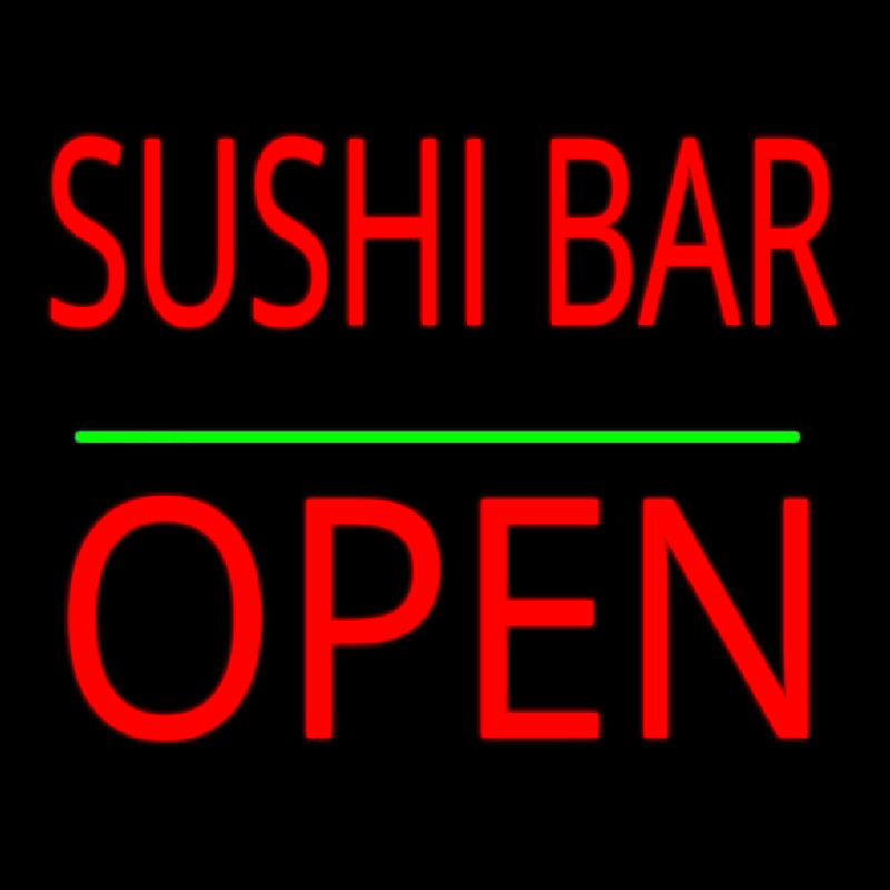Sushi Bar Block Open Green Line Neon Sign