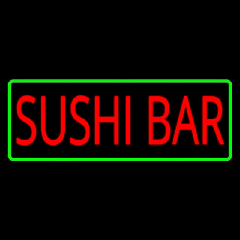 Sushi Bar With Green Border Neon Sign