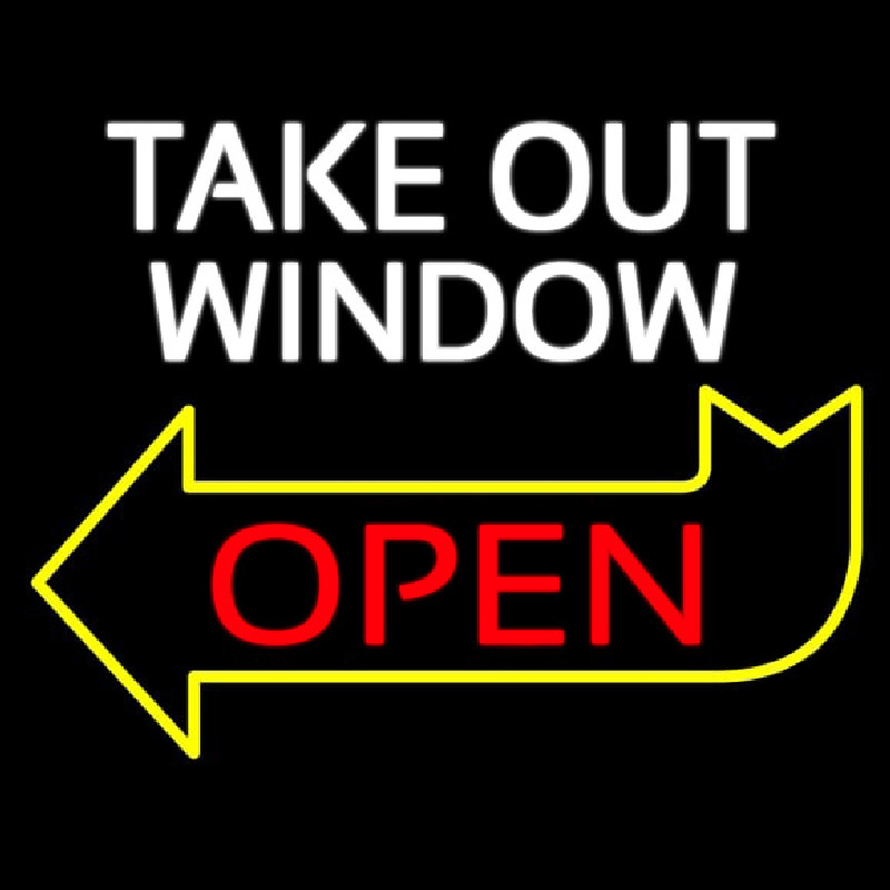 Take Out Window Left Yellow Open Arrow Neon Sign