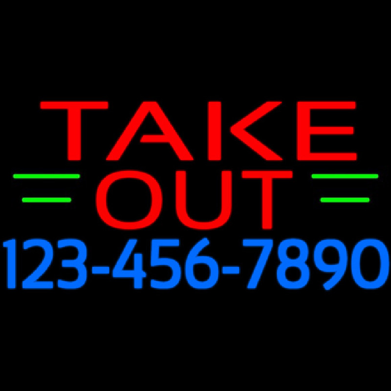 Take Out With Phone Number Neon Sign