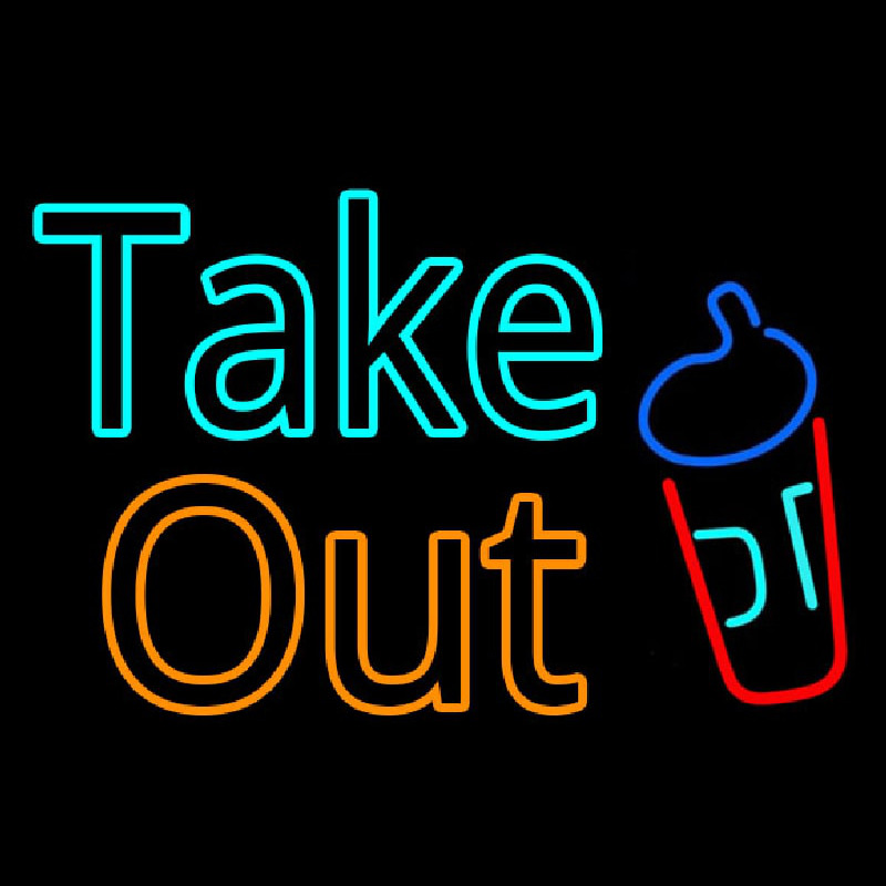 Take Out With Wine Glass Neon Sign