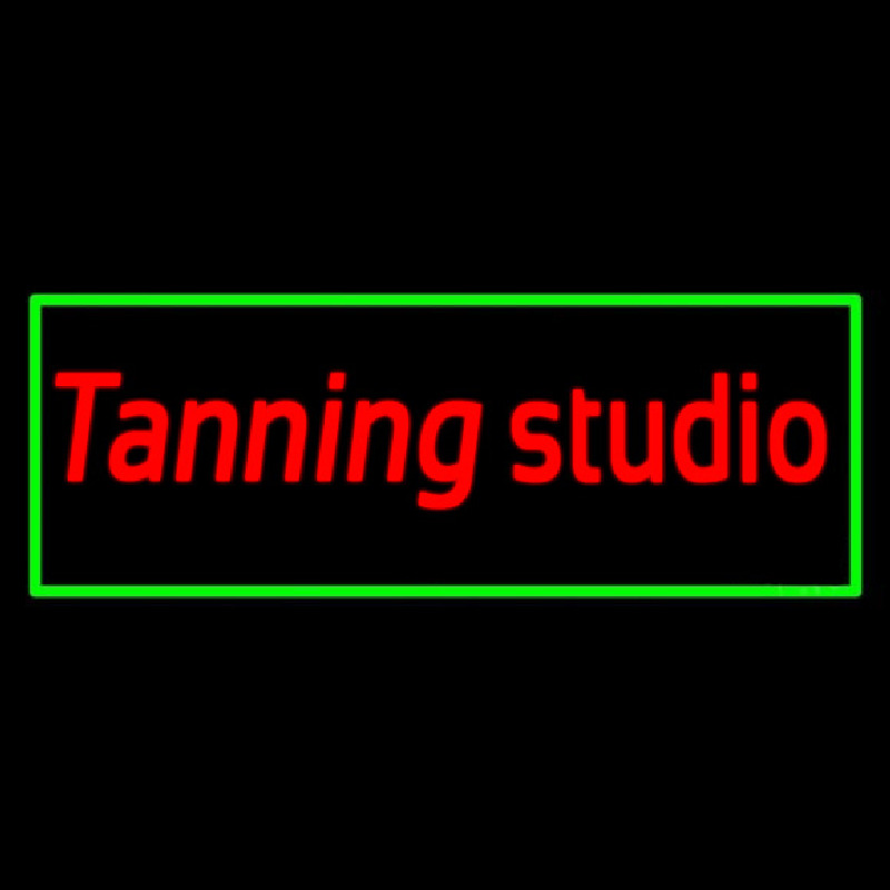 Tanning Studio With Green Border Neon Sign