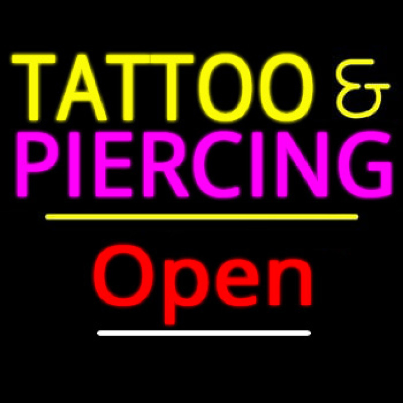 Tattoo And Piercing Open Yellow Line Neon Sign